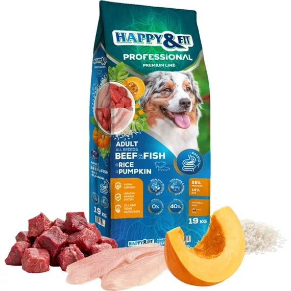 Happy&Fit Professional marhás-halas felnőtt kutyatáp 19 kg